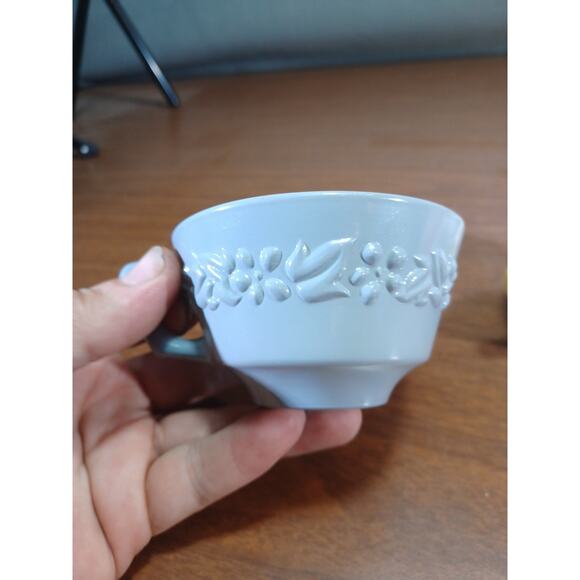 RARE VTG Hazel Atlas MCM Multicolor Cup Set Of 4 3D Raised Flower Leaf Design - Picture 8 of 10